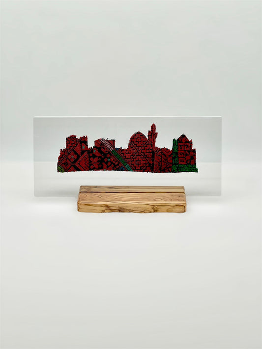 Jerusalem Old City on Acrylic with olive wood stand