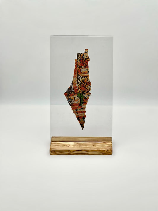 Palestine map on Acrylic with olive wood stand