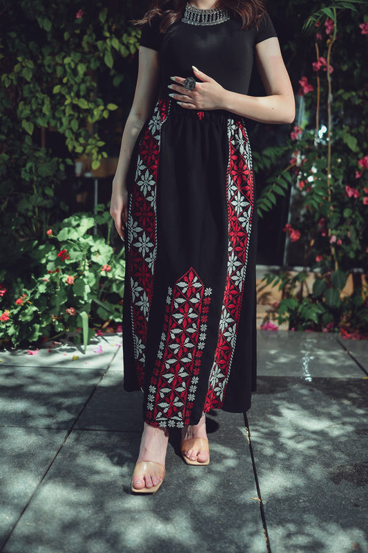 Black Skirt with Red & White Embroidery
