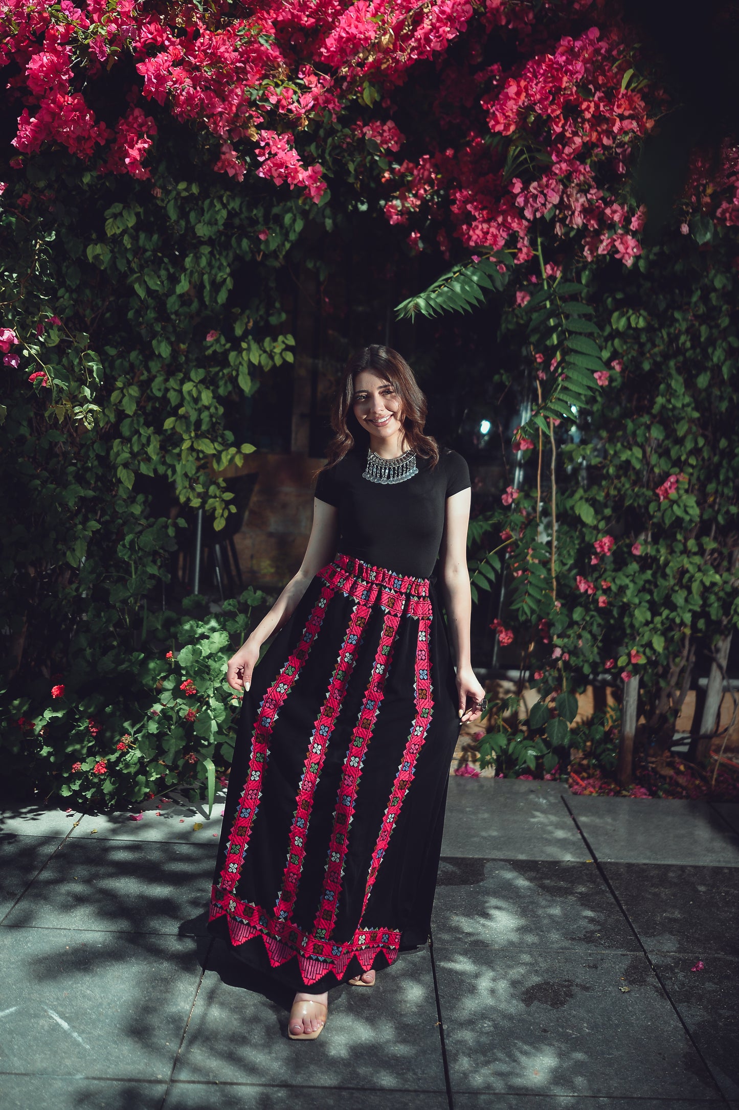 Black Skirt with Fuchsia Embroidery