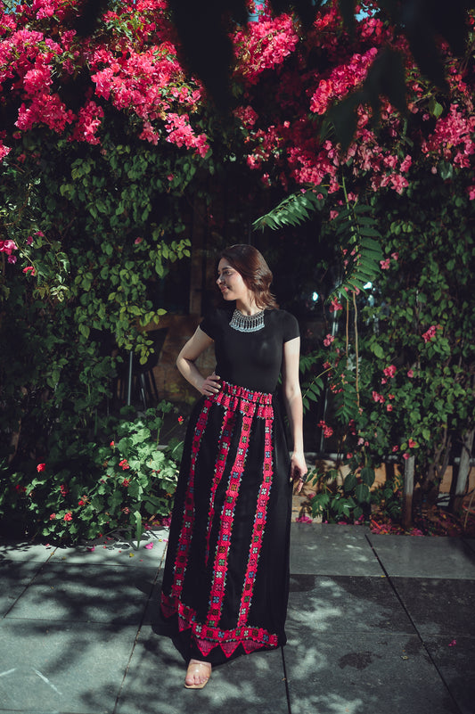 Black Skirt with Fuchsia Embroidery
