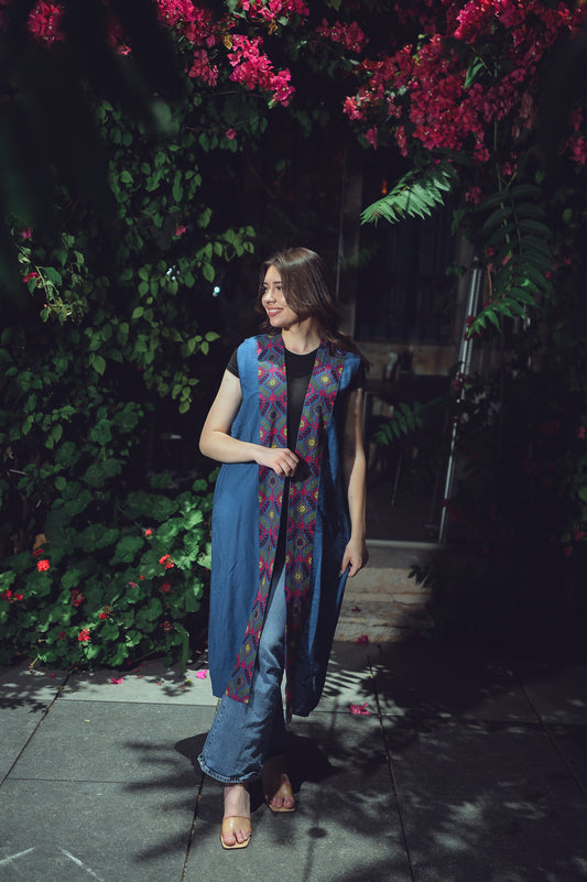 Long Vest with Colorful Front Embroidery