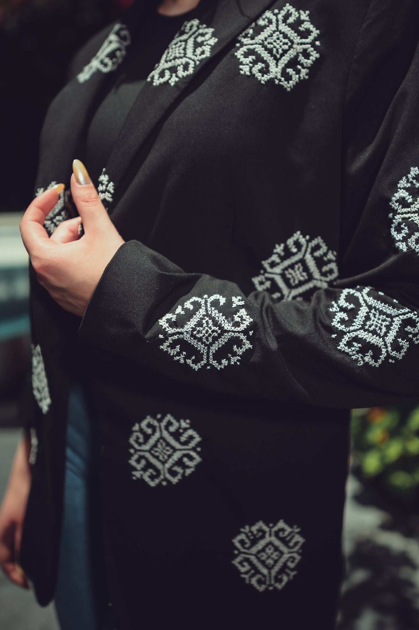 White on Black Embroidered Tatreez Blazer