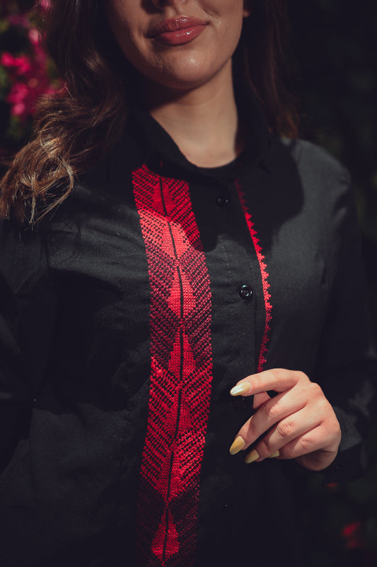 Black Shirt with Red Embroidery