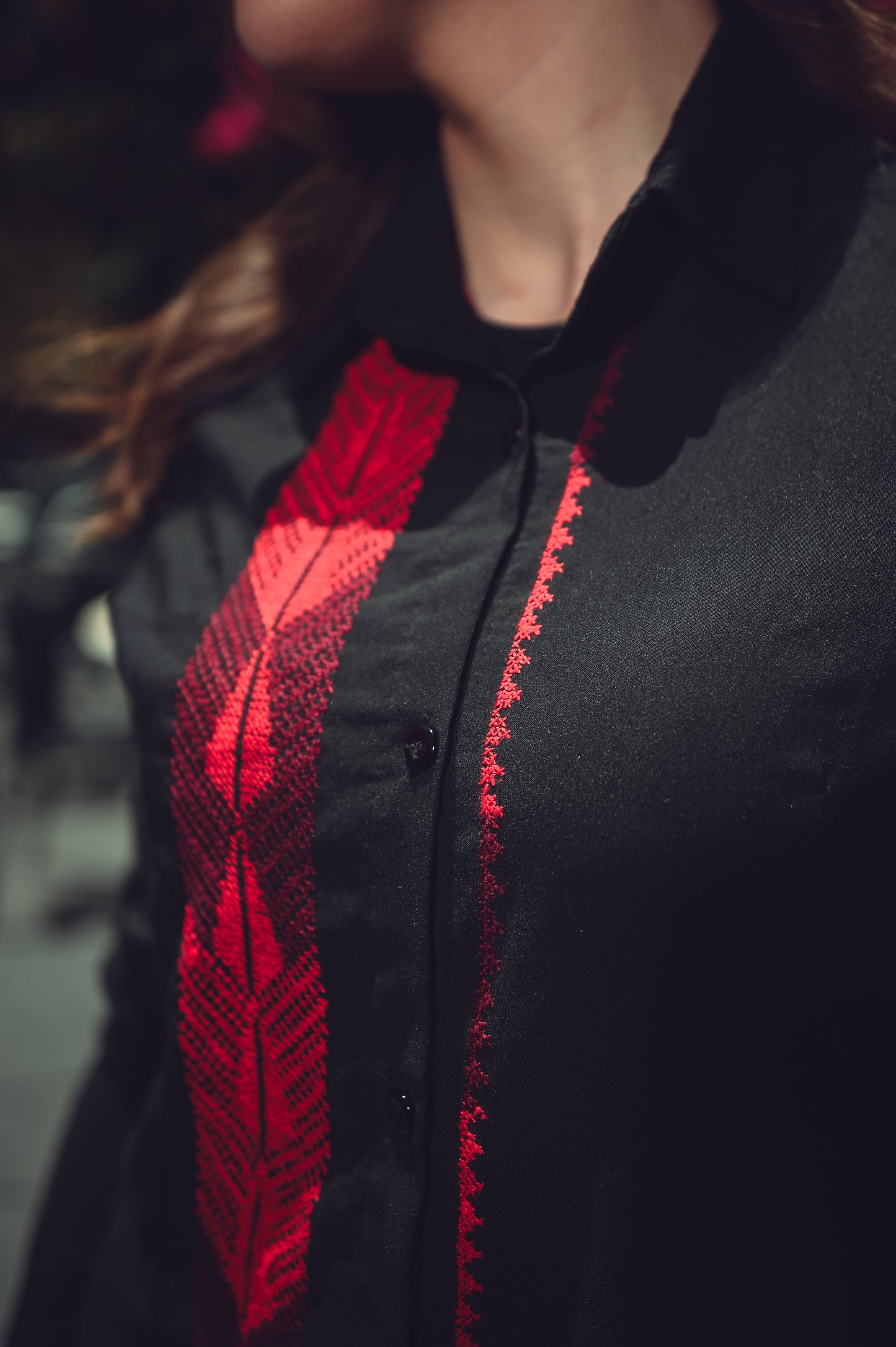 Black Shirt with Red Embroidery