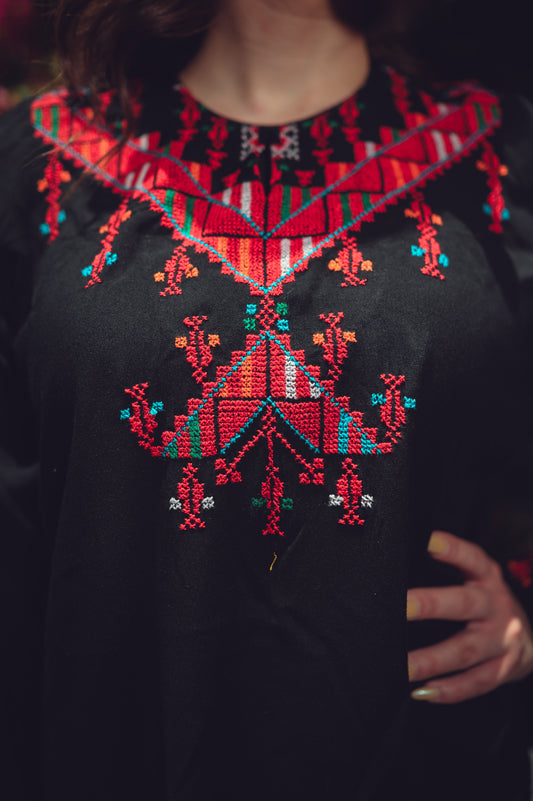 Black Cotton Blouse with Gaza Tatreez