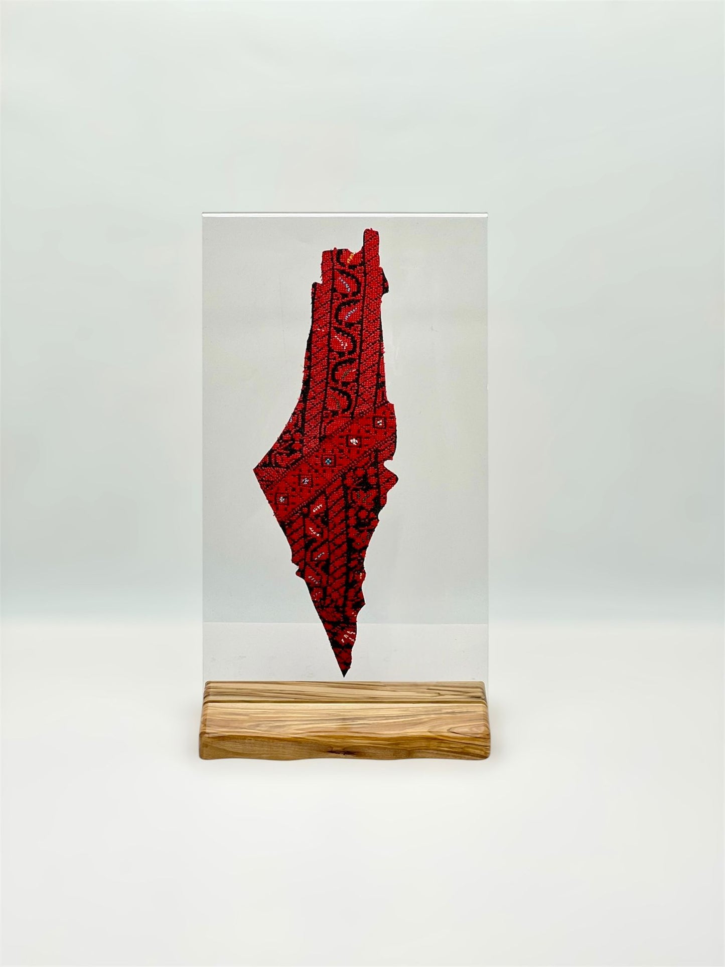 Palestine map on Acrylic with olive wood stand