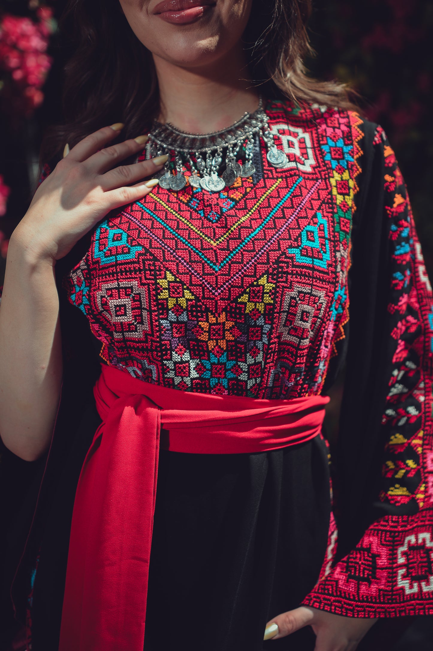 Traditional Thobe Inspired by “Qubbet Ramallah” Style with Fine Embroidery & Silk Belt