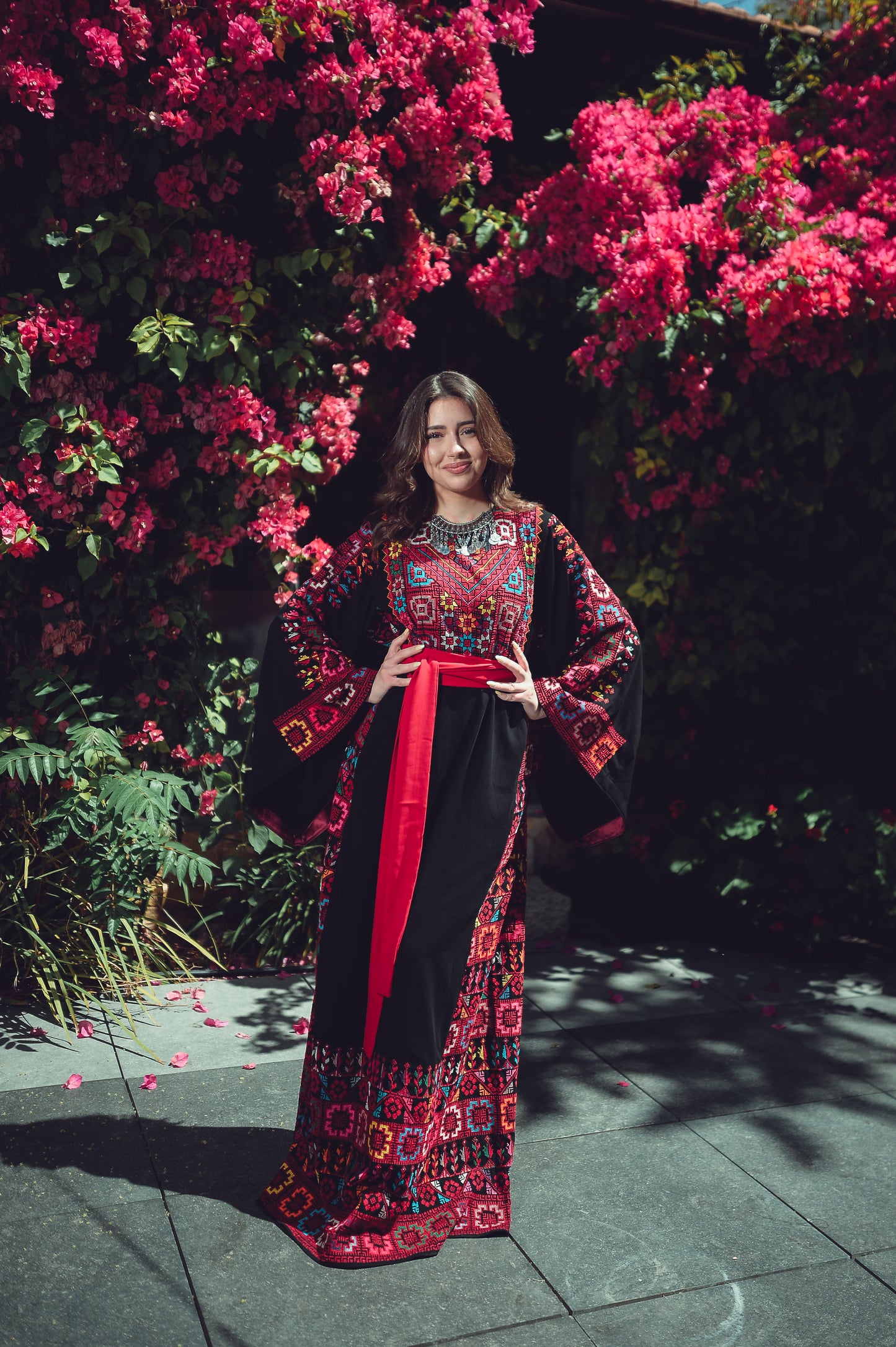 Traditional Thobe Inspired by “Qubbet Ramallah” Style with Fine Embroidery & Silk Belt