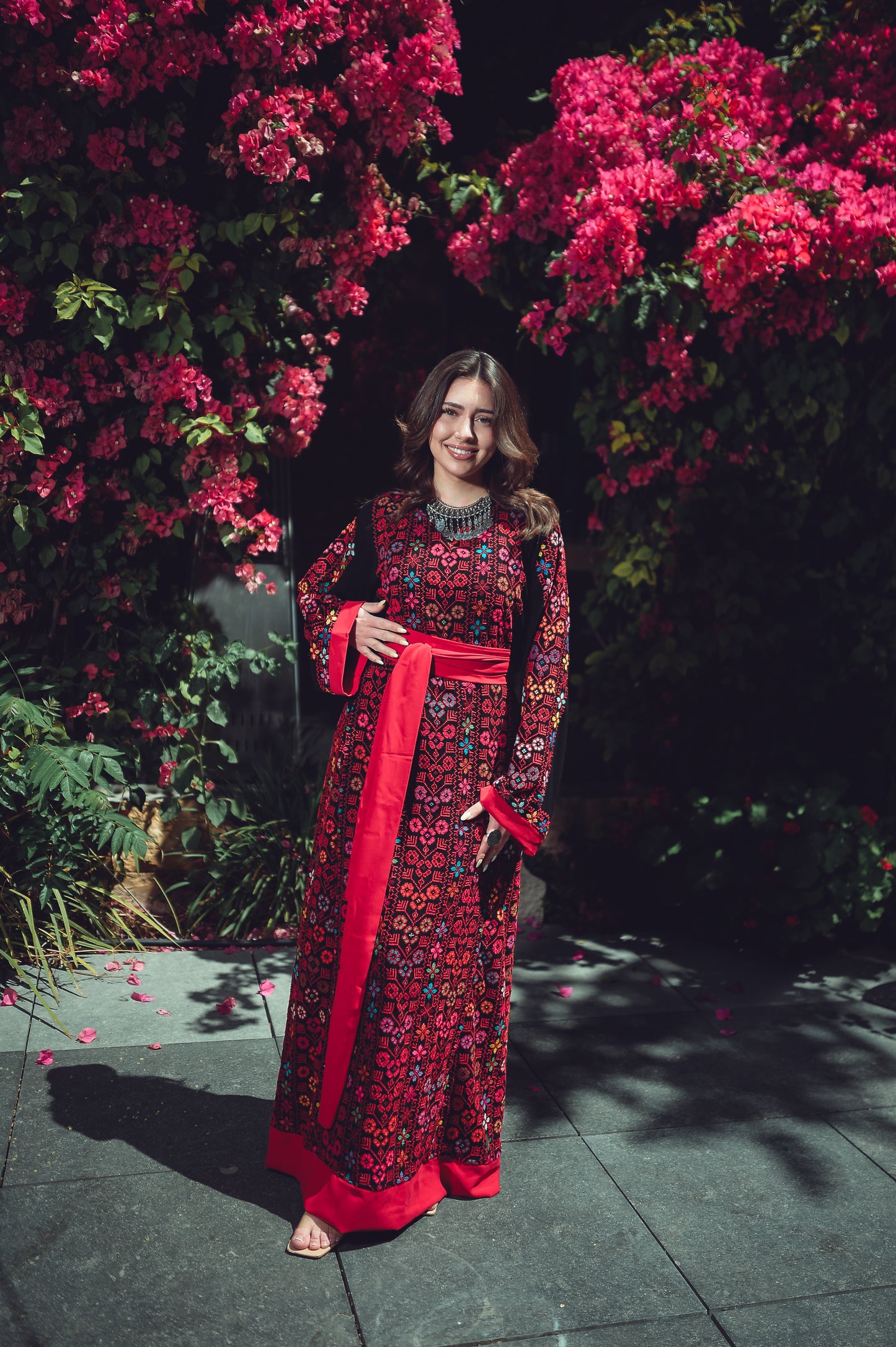 Floral Thobe with Silk Fabric & Silk Belt