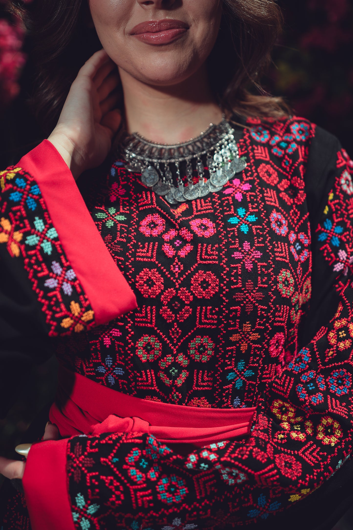 Floral Thobe with Silk Fabric & Silk Belt