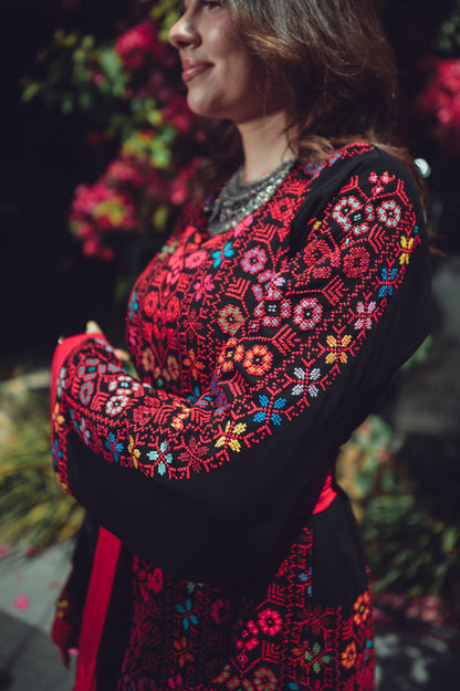 Floral Thobe with Silk Fabric & Silk Belt