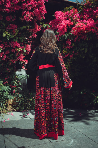 Floral Thobe with Silk Fabric & Silk Belt