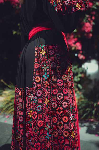 Floral Thobe with Silk Fabric & Silk Belt