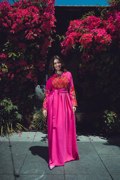 Fuchsia Dress with Vintage Sab’awi Thobe Elements