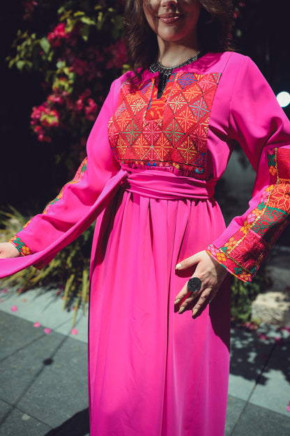 Fuchsia Dress with Vintage Sab’awi Thobe Elements