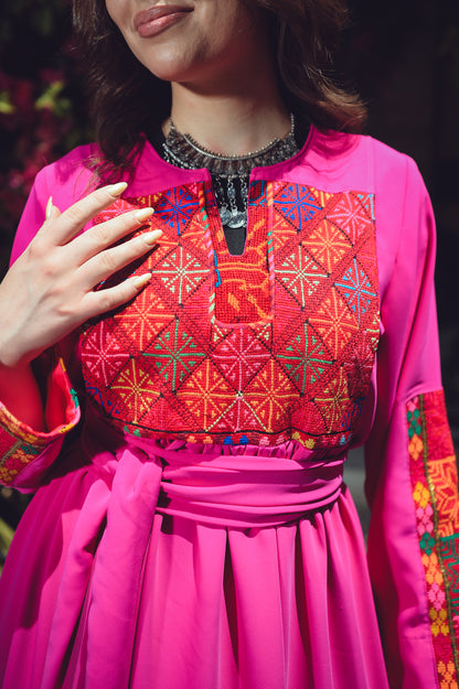 Fuchsia Dress with Vintage Sab’awi Thobe Elements