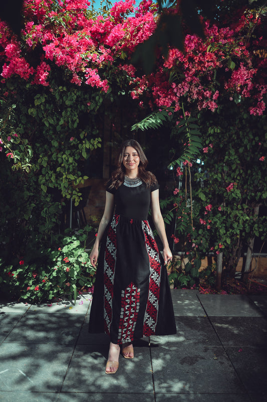 Black Skirt with Red & White Embroidery