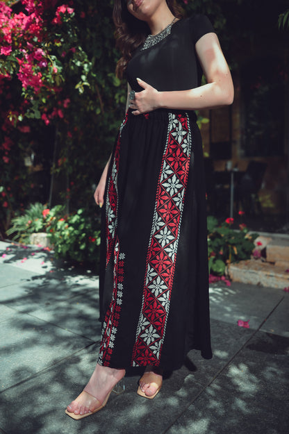 Black Skirt with Red & White Embroidery