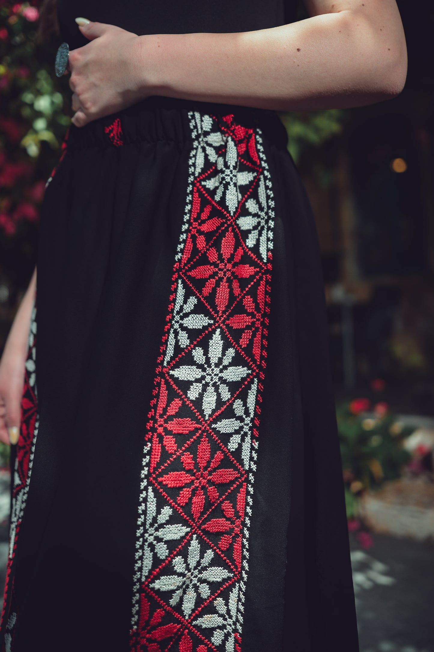 Black Skirt with Red & White Embroidery