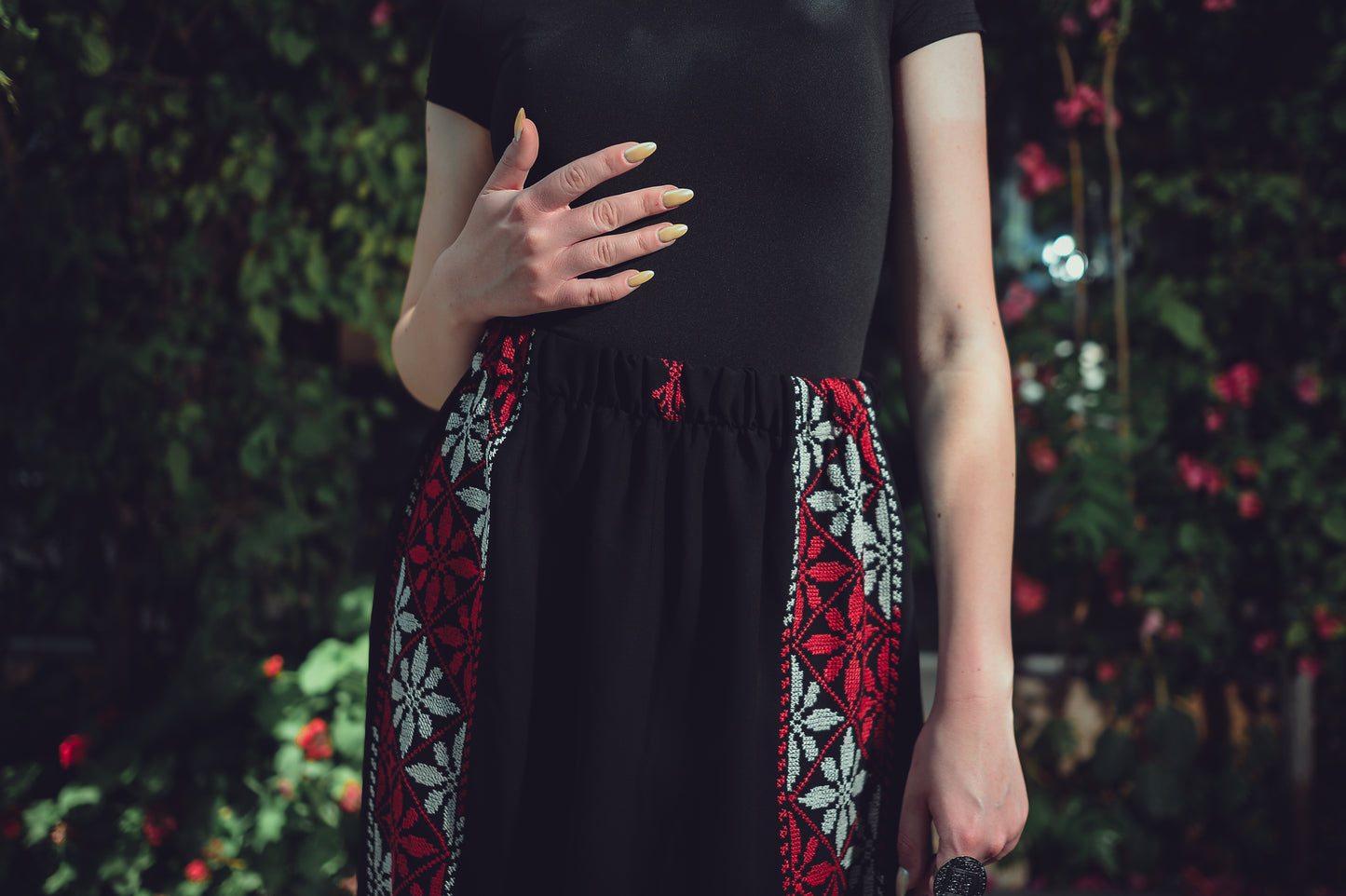 Black Skirt with Red & White Embroidery