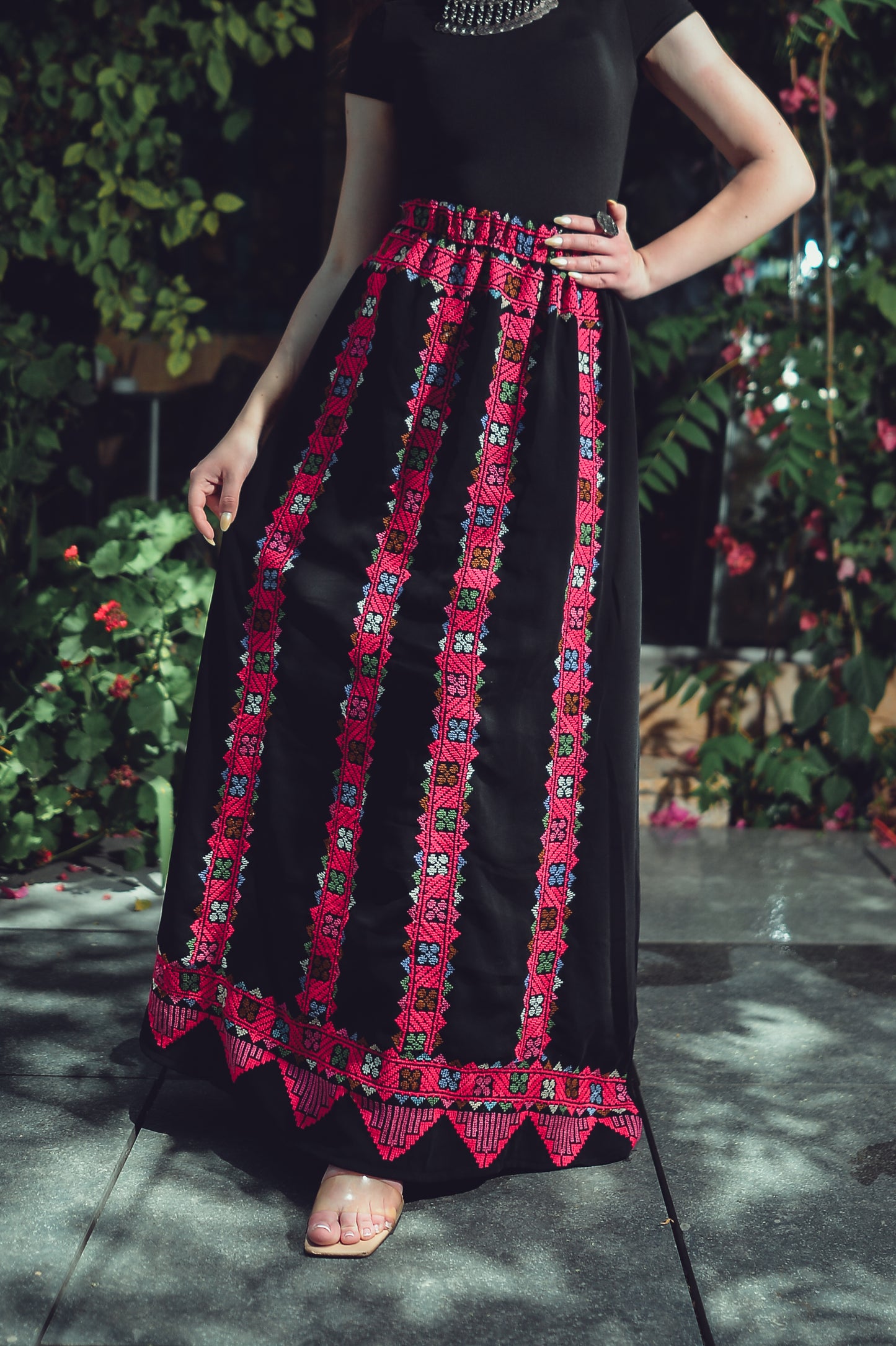 Black Skirt with Fuchsia Embroidery