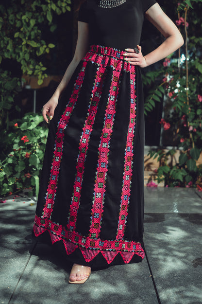 Black Skirt with Fuchsia Embroidery