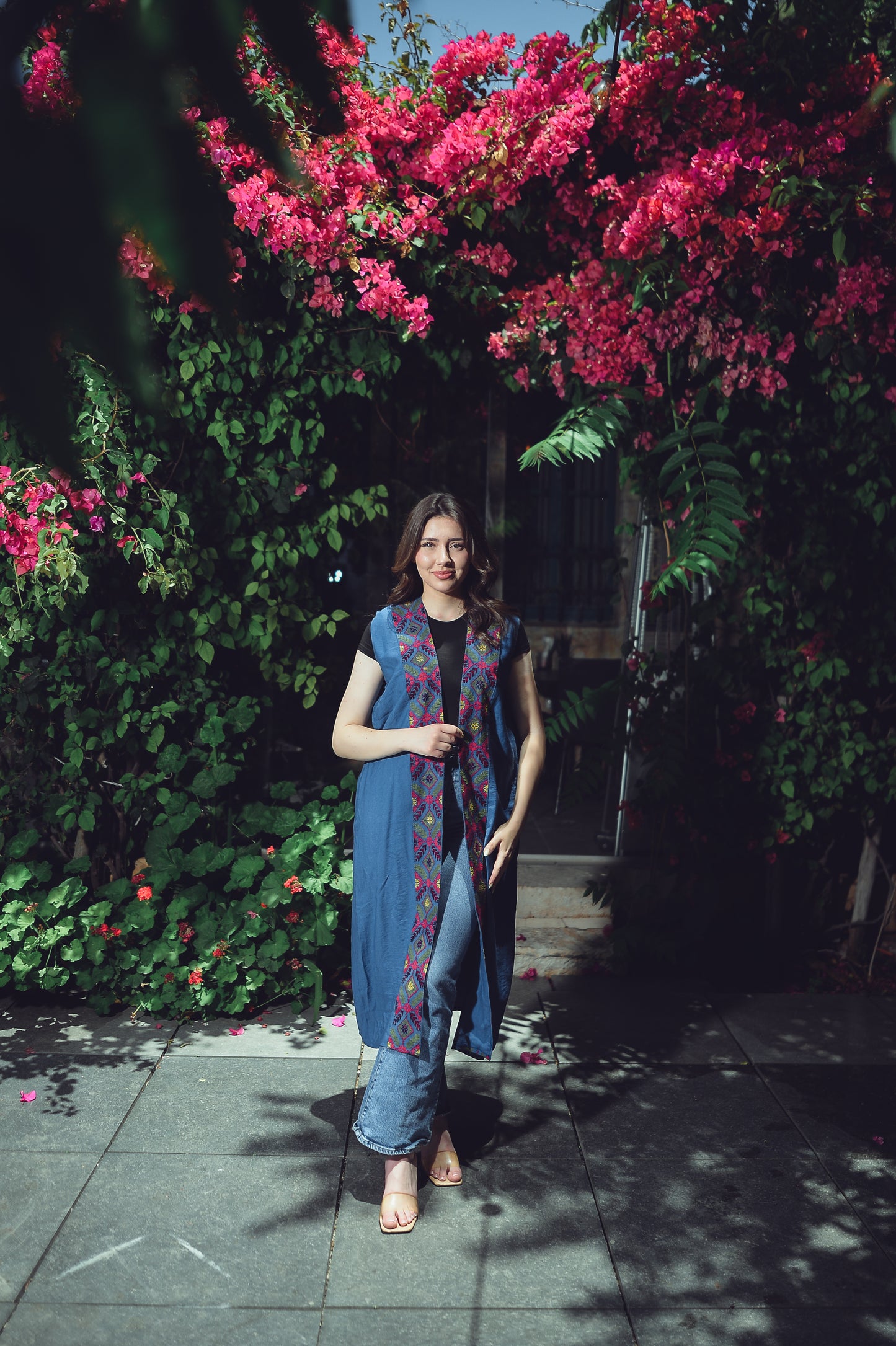 Long Vest with Colorful Front Embroidery