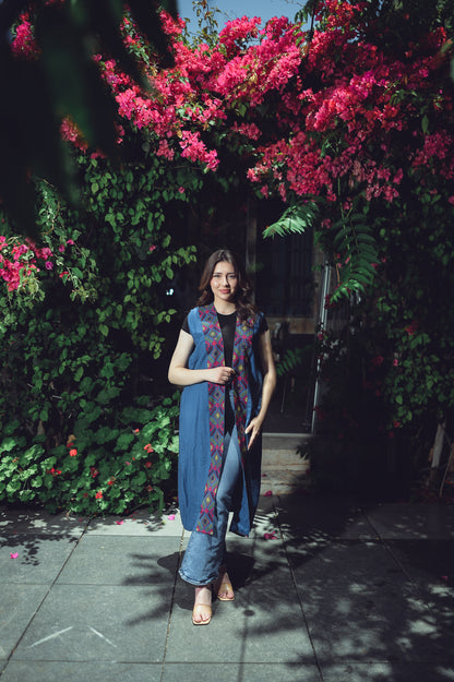 Long Vest with Colorful Front Embroidery