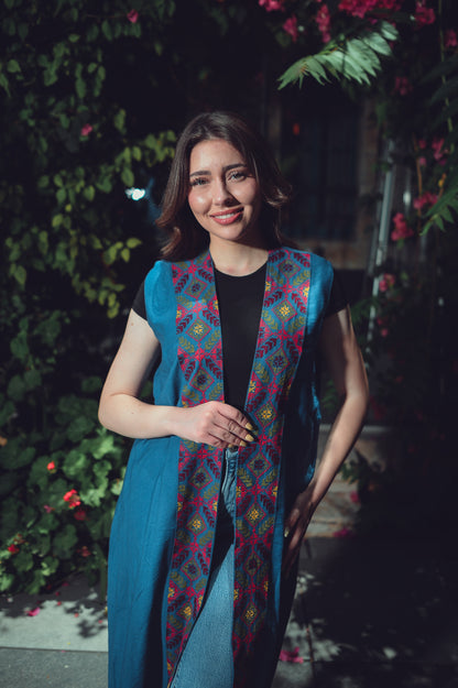 Long Vest with Colorful Front Embroidery