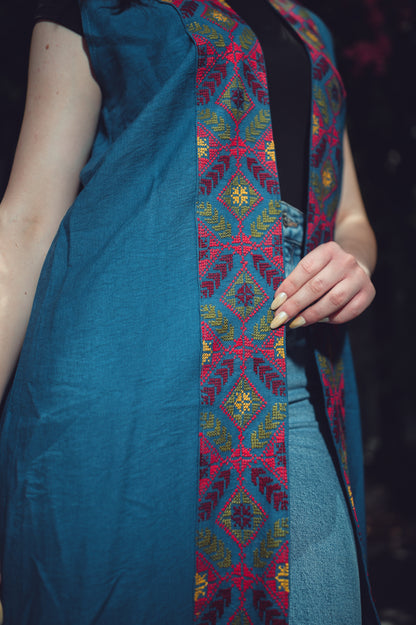 Long Vest with Colorful Front Embroidery