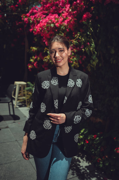 White on Black Embroidered Tatreez Blazer