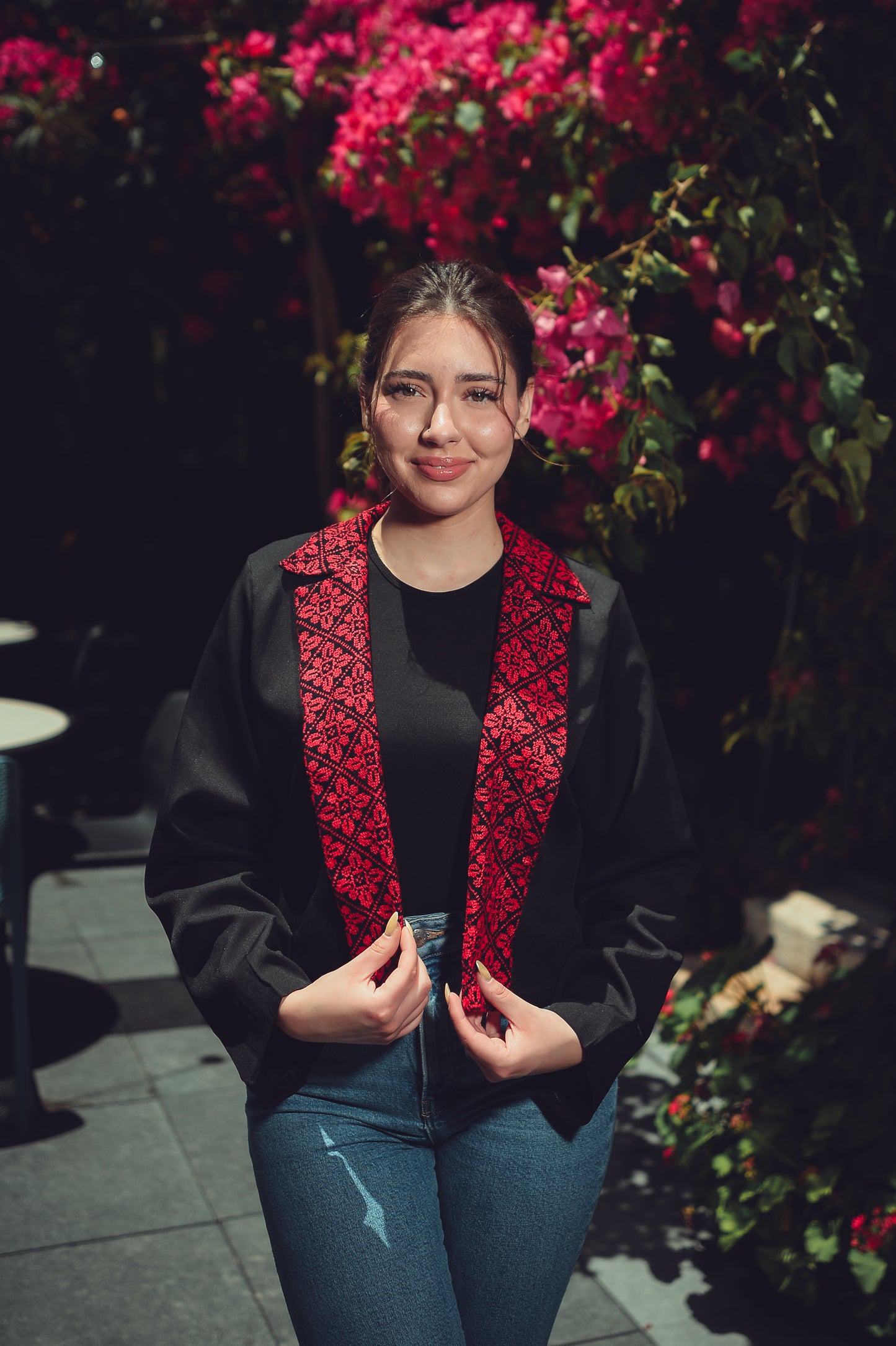 Cropped Blazer with Embroidered Collar