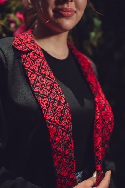 Cropped Blazer with Embroidered Collar