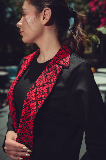 Cropped Blazer with Embroidered Collar