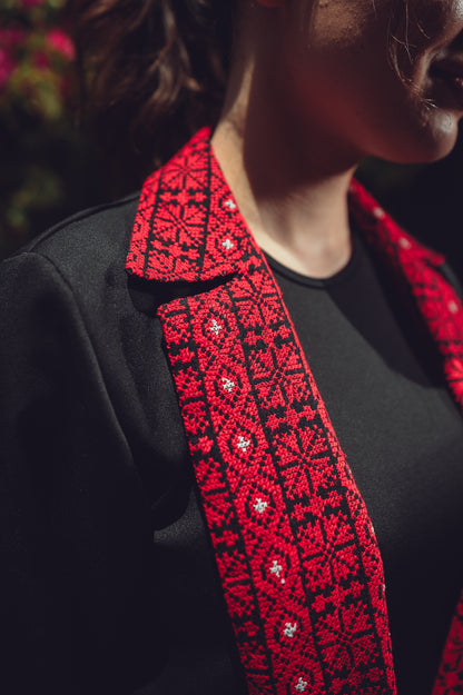 Cropped Blazer with Embroidered Collar