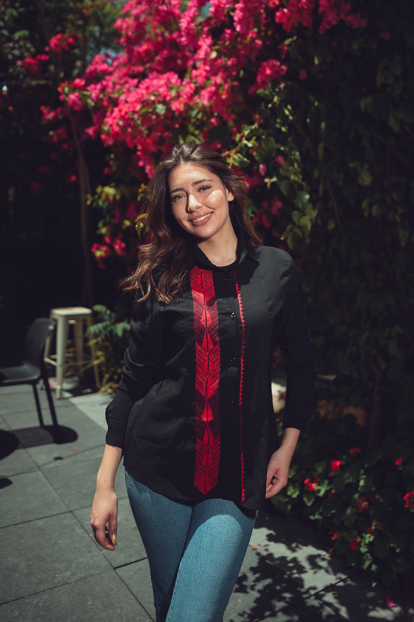 Black Shirt with Red Embroidery