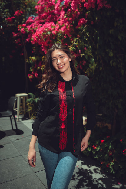 Black Shirt with Red Embroidery