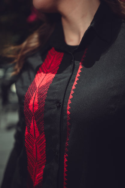 Black Shirt with Red Embroidery