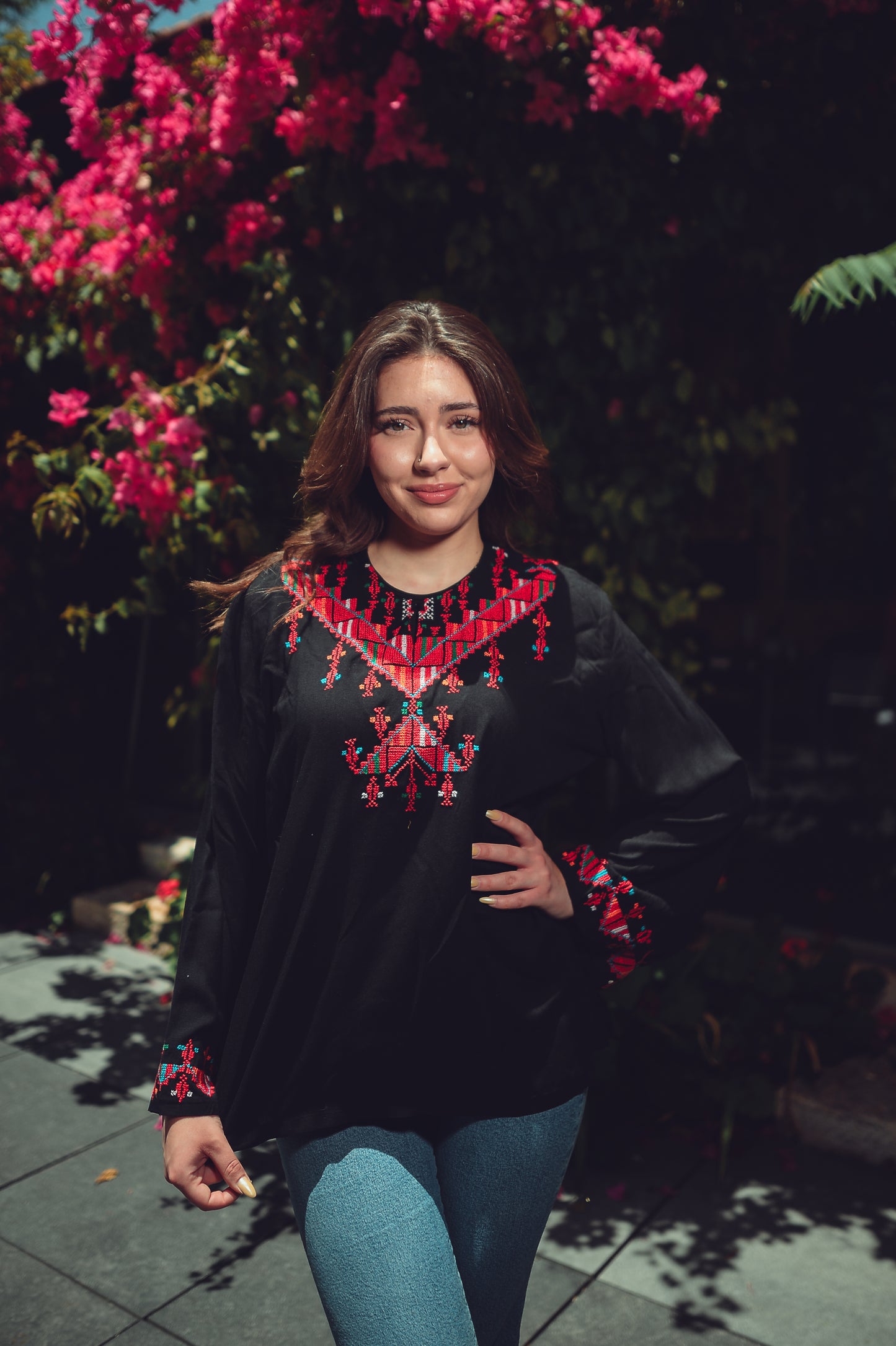 Black Cotton Blouse with Gaza Tatreez
