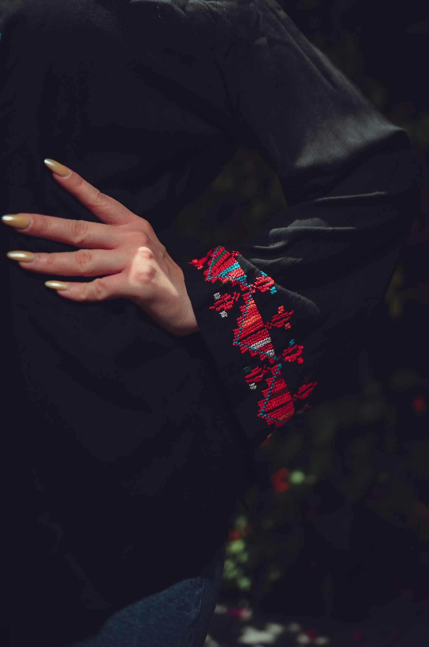 Black Cotton Blouse with Gaza Tatreez