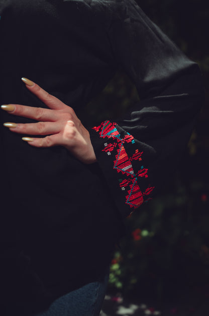 Black Cotton Blouse with Gaza Tatreez