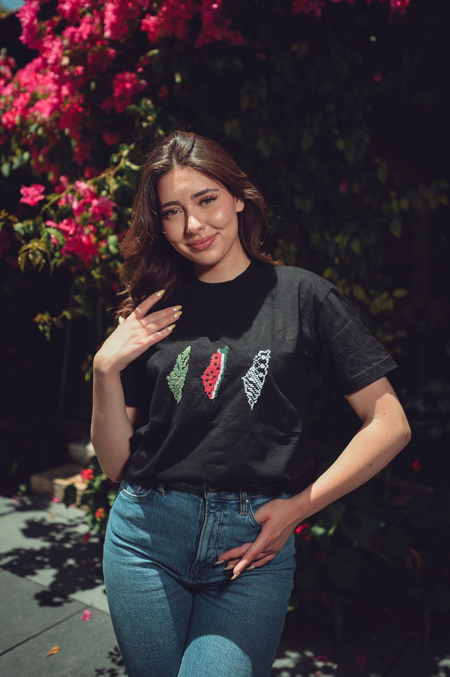Palestinian Map & Symbolic Embroidery T-Shirt
