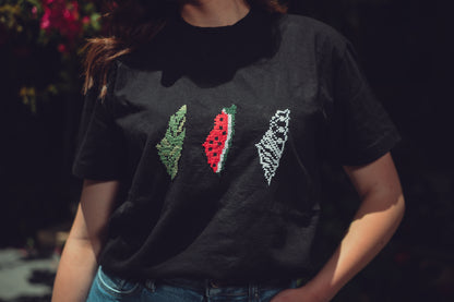 Palestinian Map & Symbolic Embroidery T-Shirt