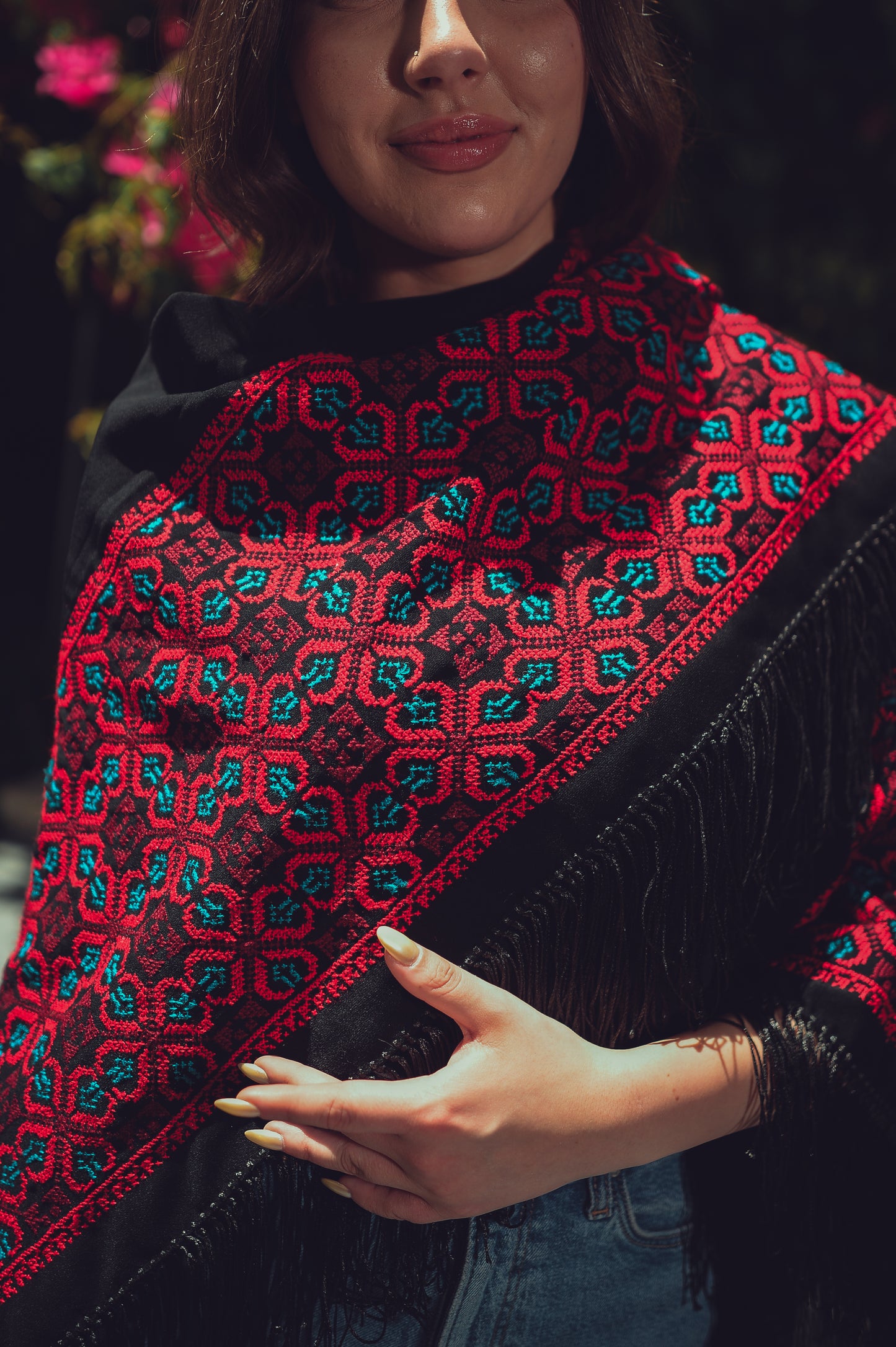 Hand-Embroidered Triangular Shawl