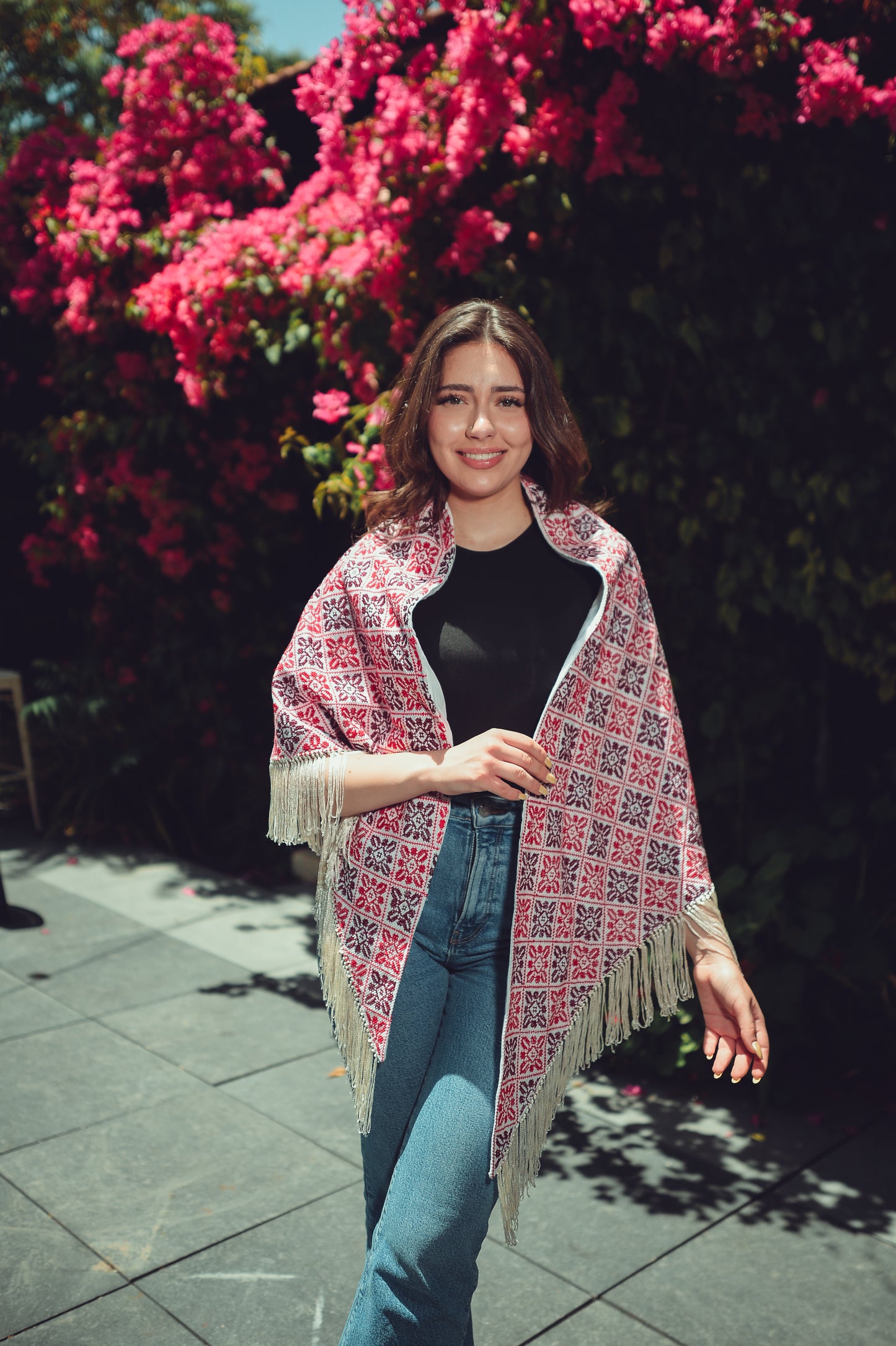 White Triangular Shawl – Aida (Etamine) Fabric with Hand Embroidery