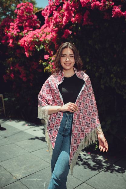 White Triangular Shawl – Aida (Etamine) Fabric with Hand Embroidery