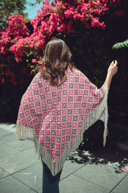 White Triangular Shawl – Aida (Etamine) Fabric with Hand Embroidery