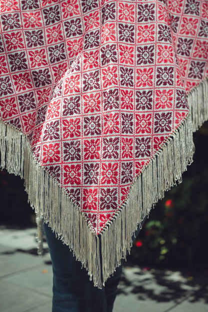 White Triangular Shawl – Aida (Etamine) Fabric with Hand Embroidery