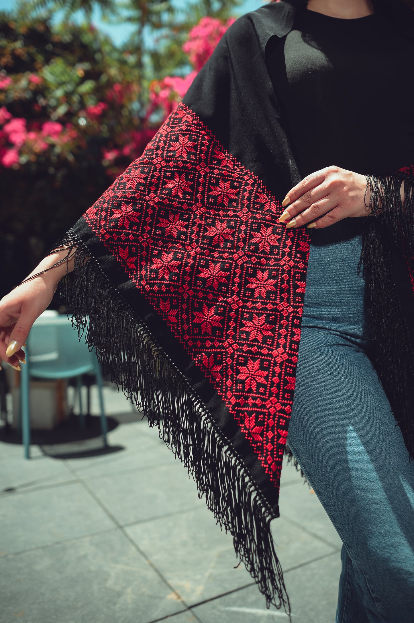 Hand-Embroidered Triangular Shawl